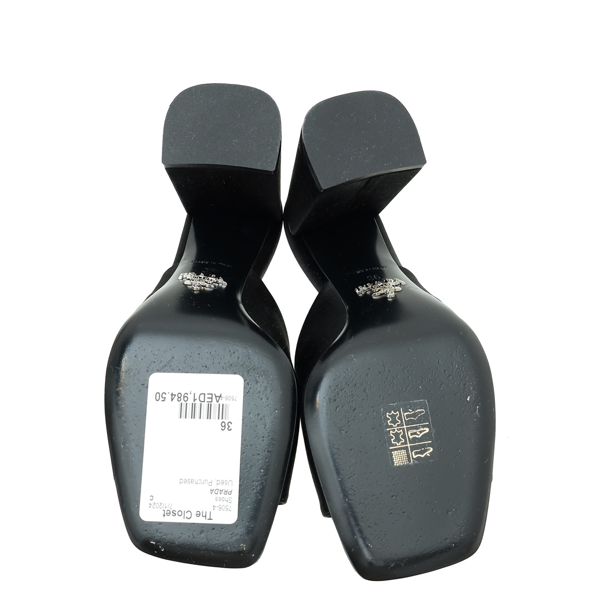Prada Black Satin Triangle Logo Mules 36