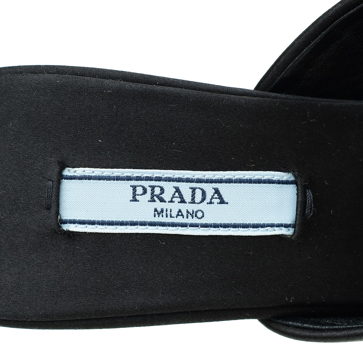 Prada Black Satin Triangle Logo Mules 36