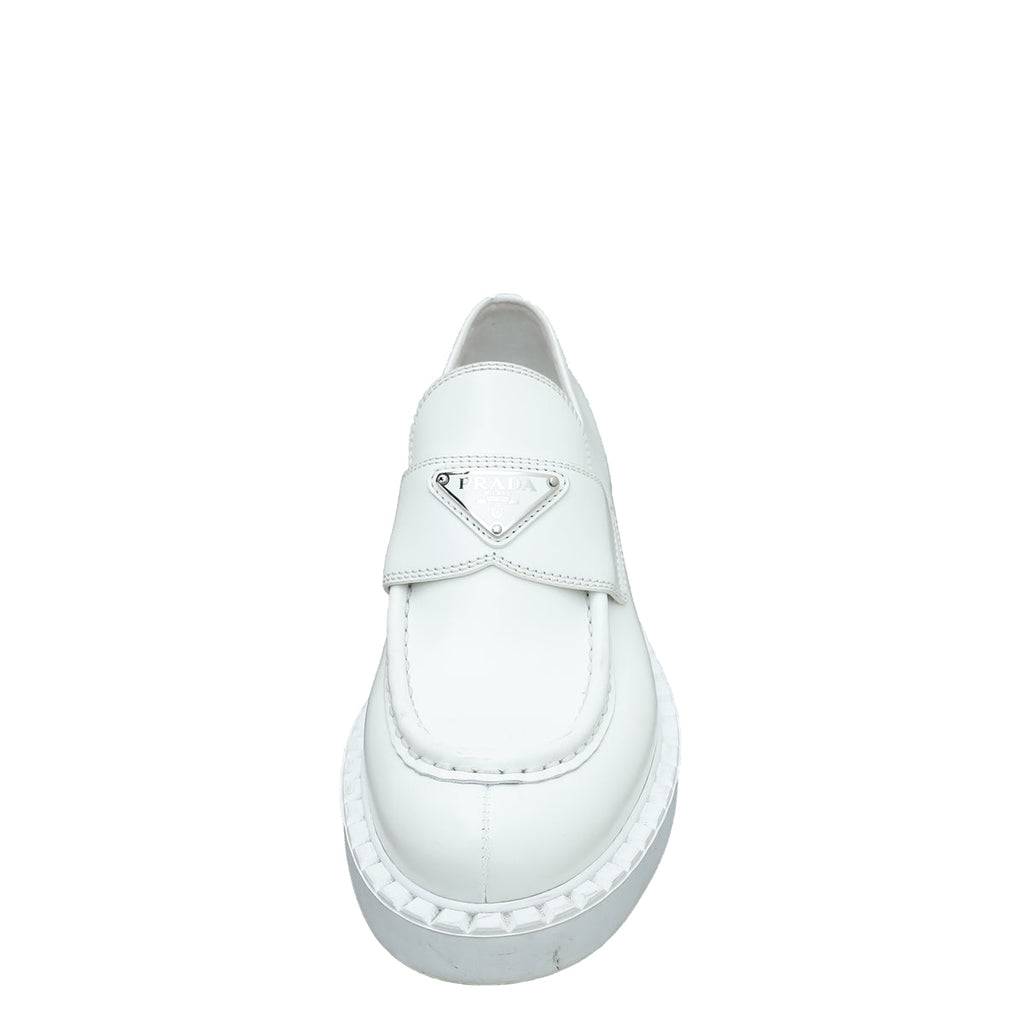 Prada White Brushed Loafers 37.5