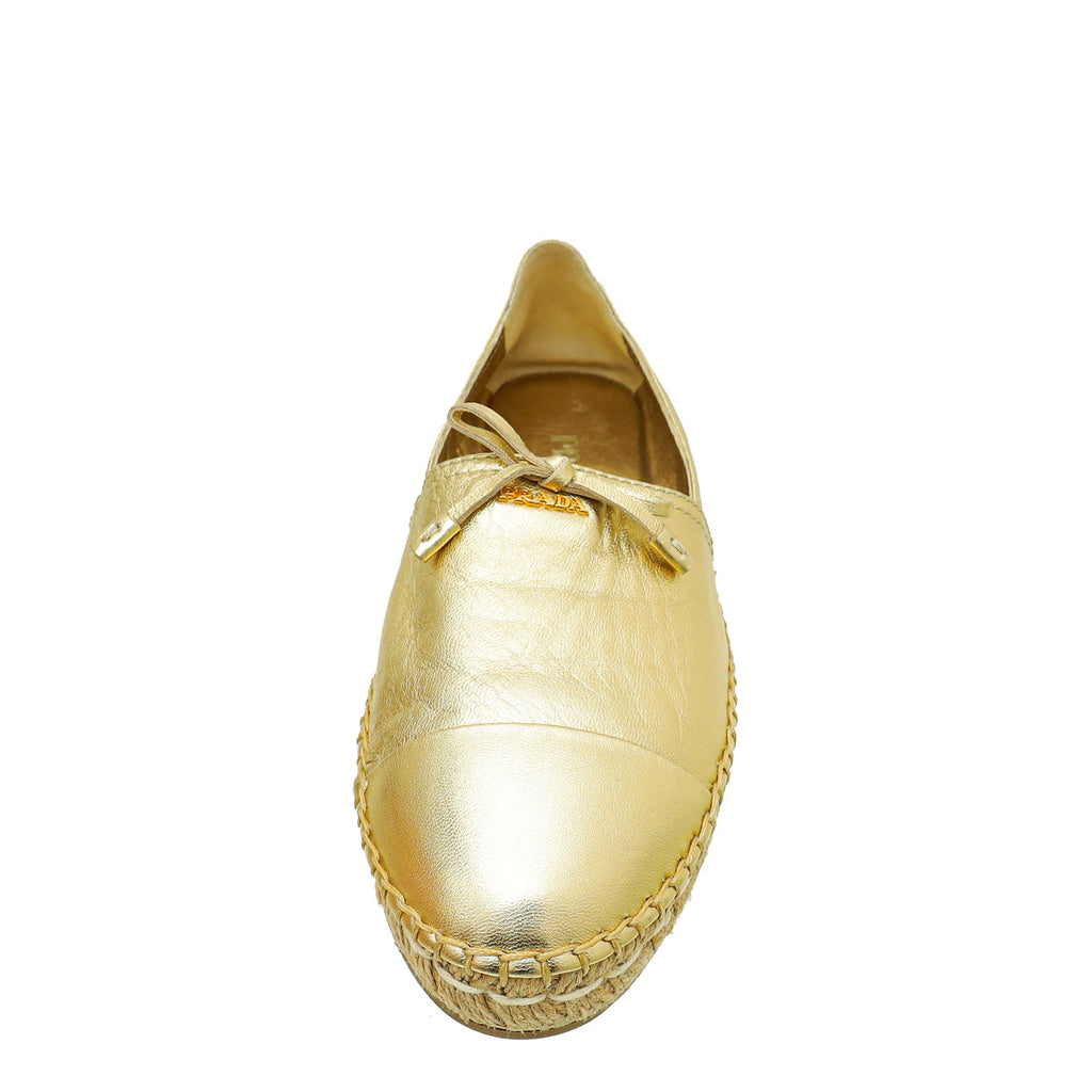 Prada Metallic Gold Bow Espadrille 37.5