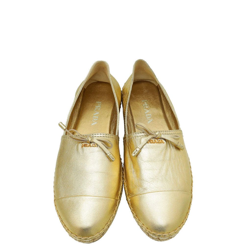 Prada Metallic Gold Bow Espadrille 37.5