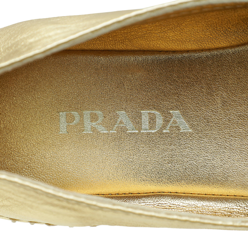 Prada Metallic Gold Bow Espadrille 37.5