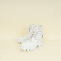 Prada White Monolith Leather and Nylon Ankle Boot 37.5
