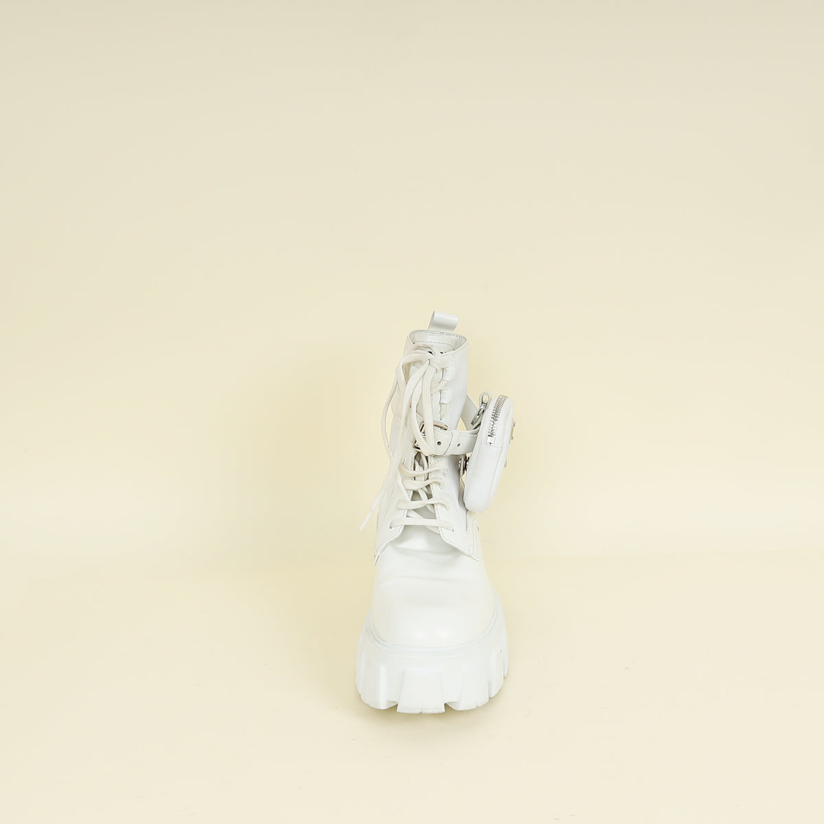 Prada White Monolith Leather and Nylon Ankle Boot 37.5