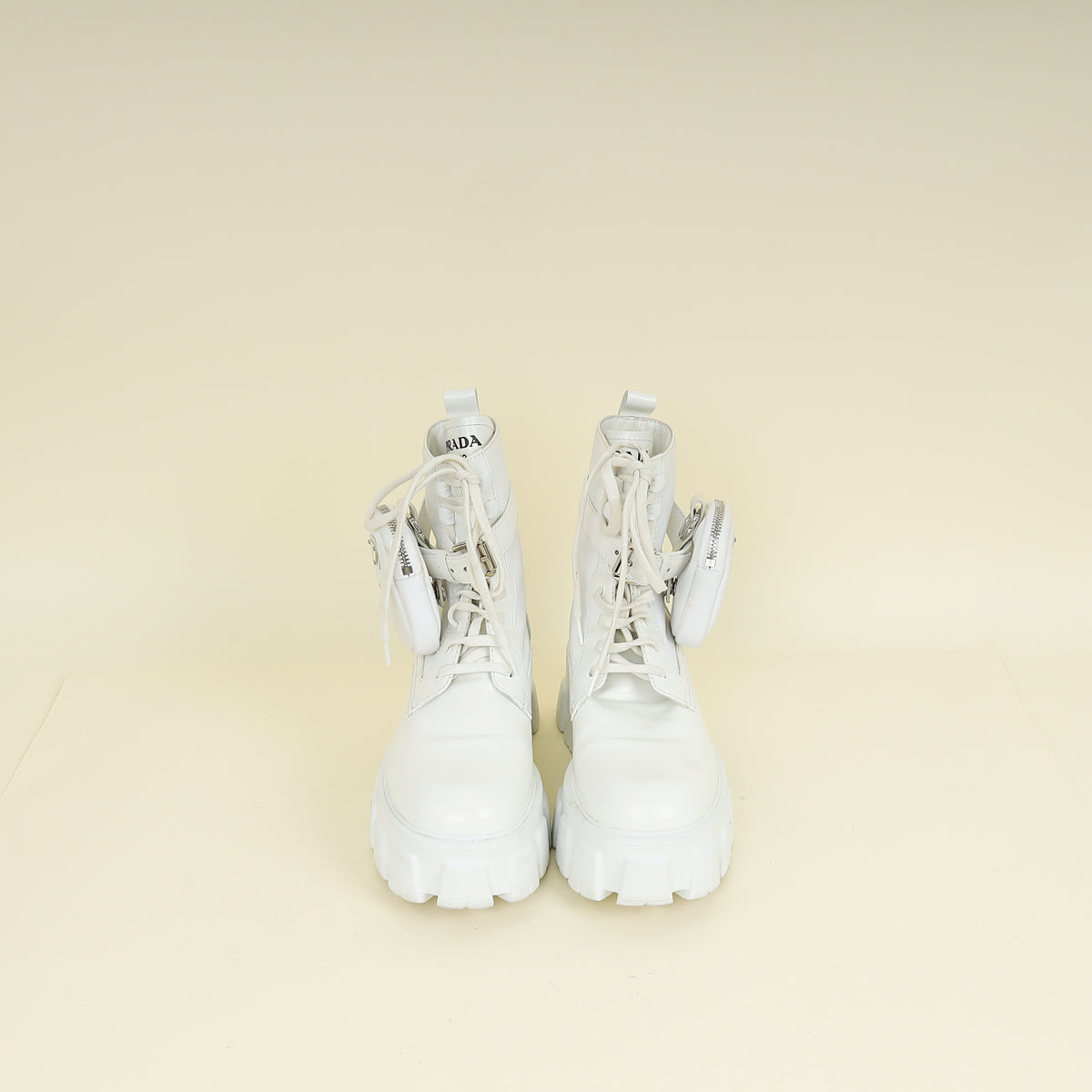 Prada White Monolith Leather and Nylon Ankle Boot 37.5