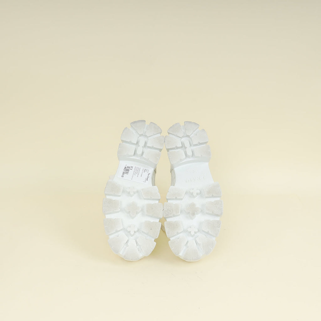 Prada White Monolith Leather and Nylon Ankle Boot 37.5