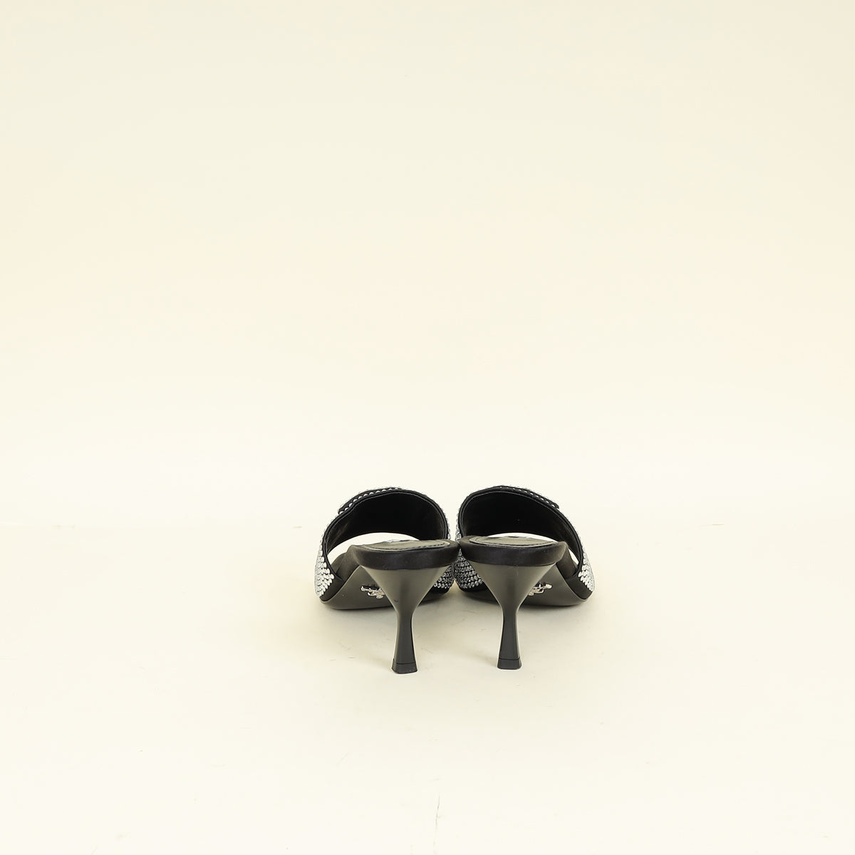Prada Black Satin Crystal-Embellished Heeled Slide Sandals 37