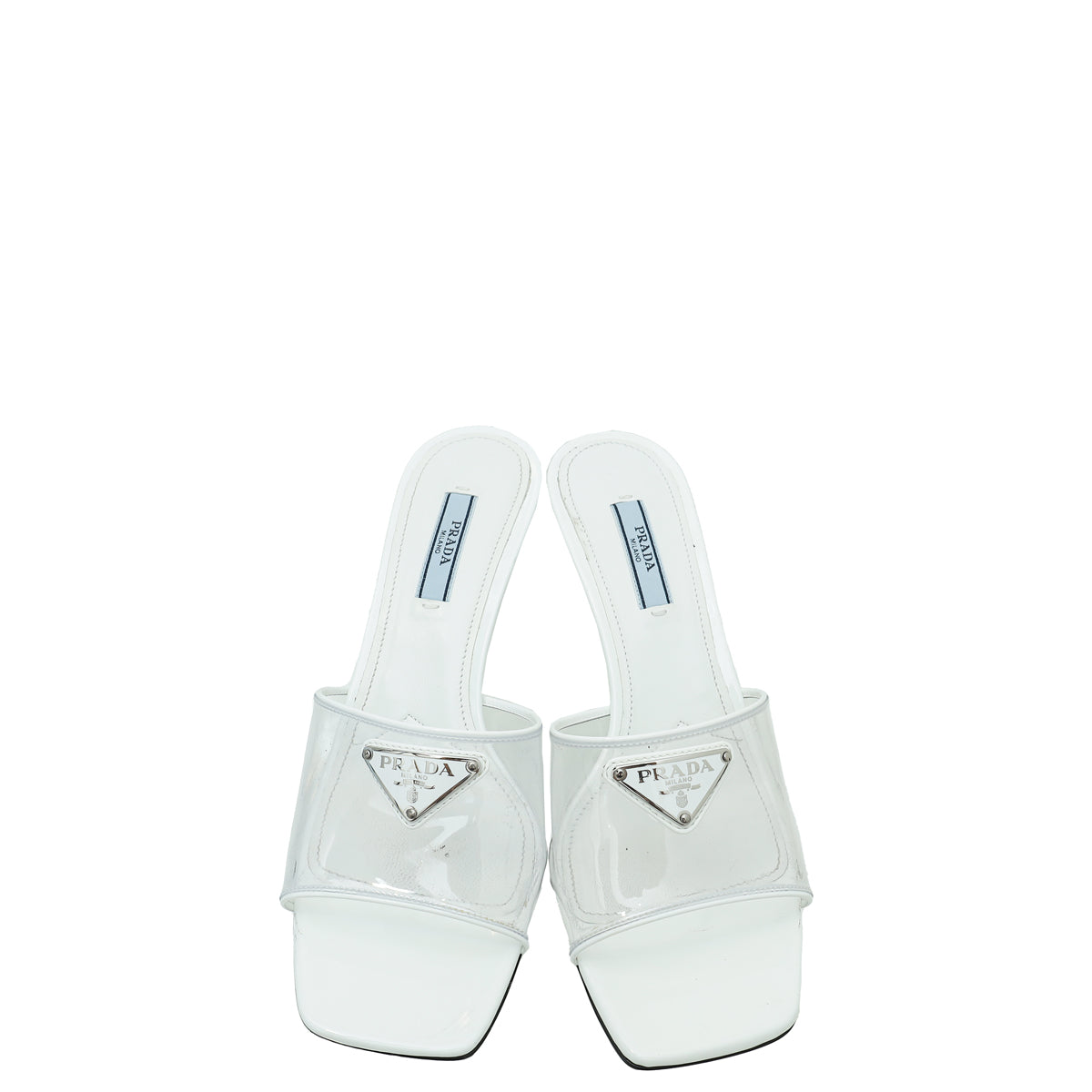 Prada White Logo Clear PVC Slide Mules 37