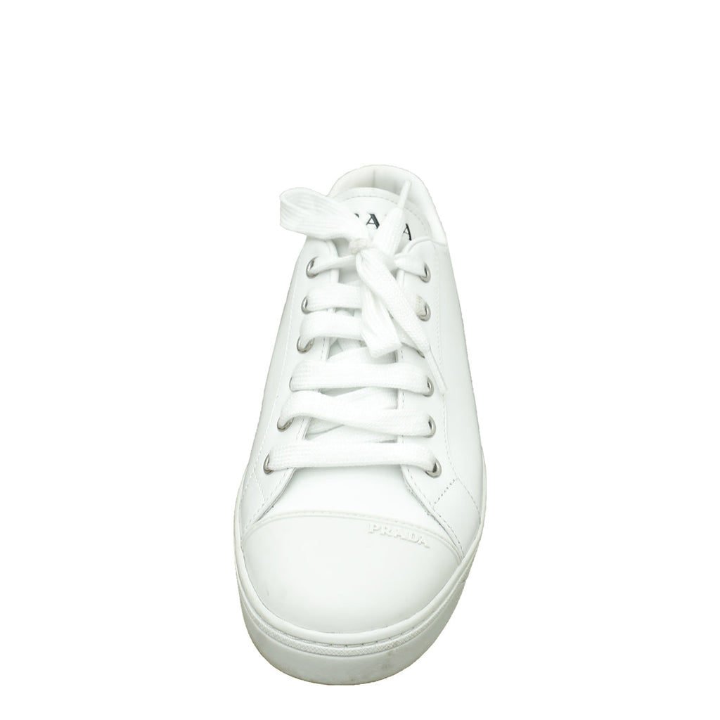 Prada White Brushed Logo Sneakers 37