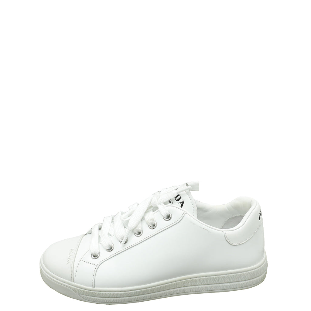 Prada White Brushed Logo Sneakers 37