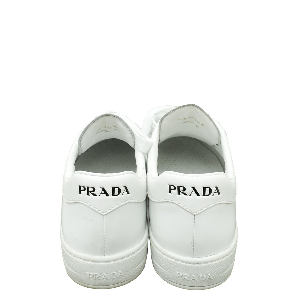 Prada White Brushed Logo Sneakers 37