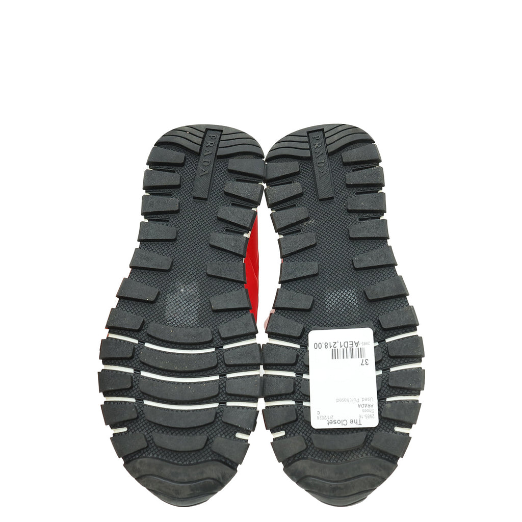 Prada Red Logo Nylon Lace Up Sneaker 37