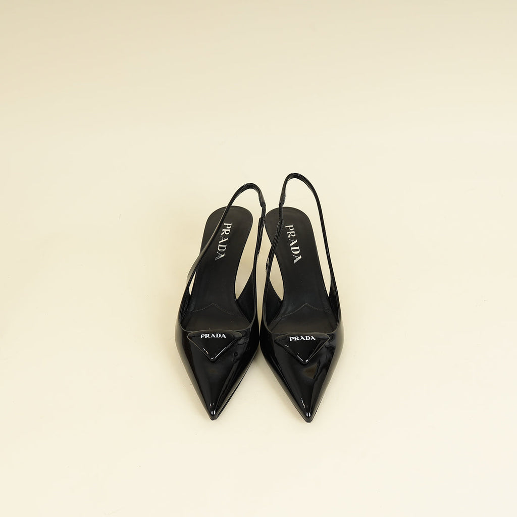 Prada Black Triangle Logo Slingback 55mm Pumps
