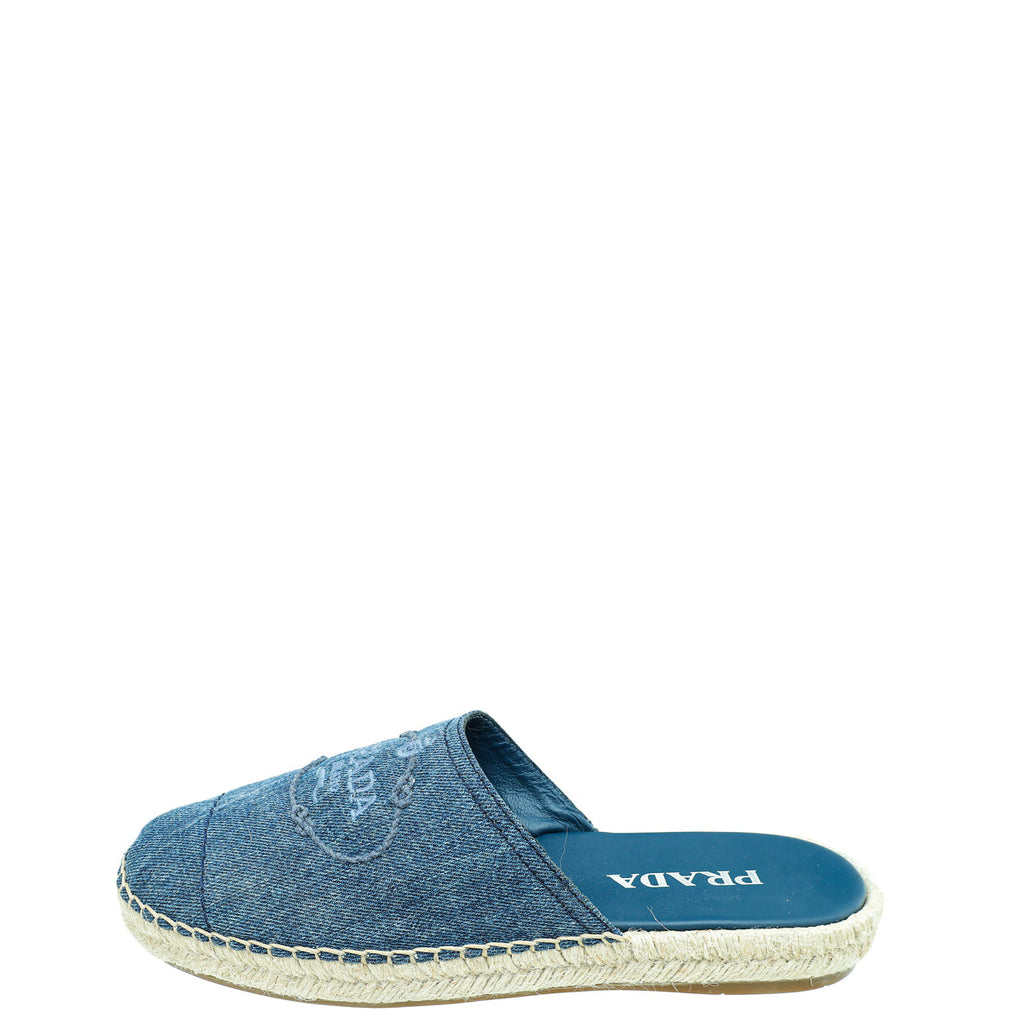 Prada Blue Denim Logo Mules Espadrille 38.5