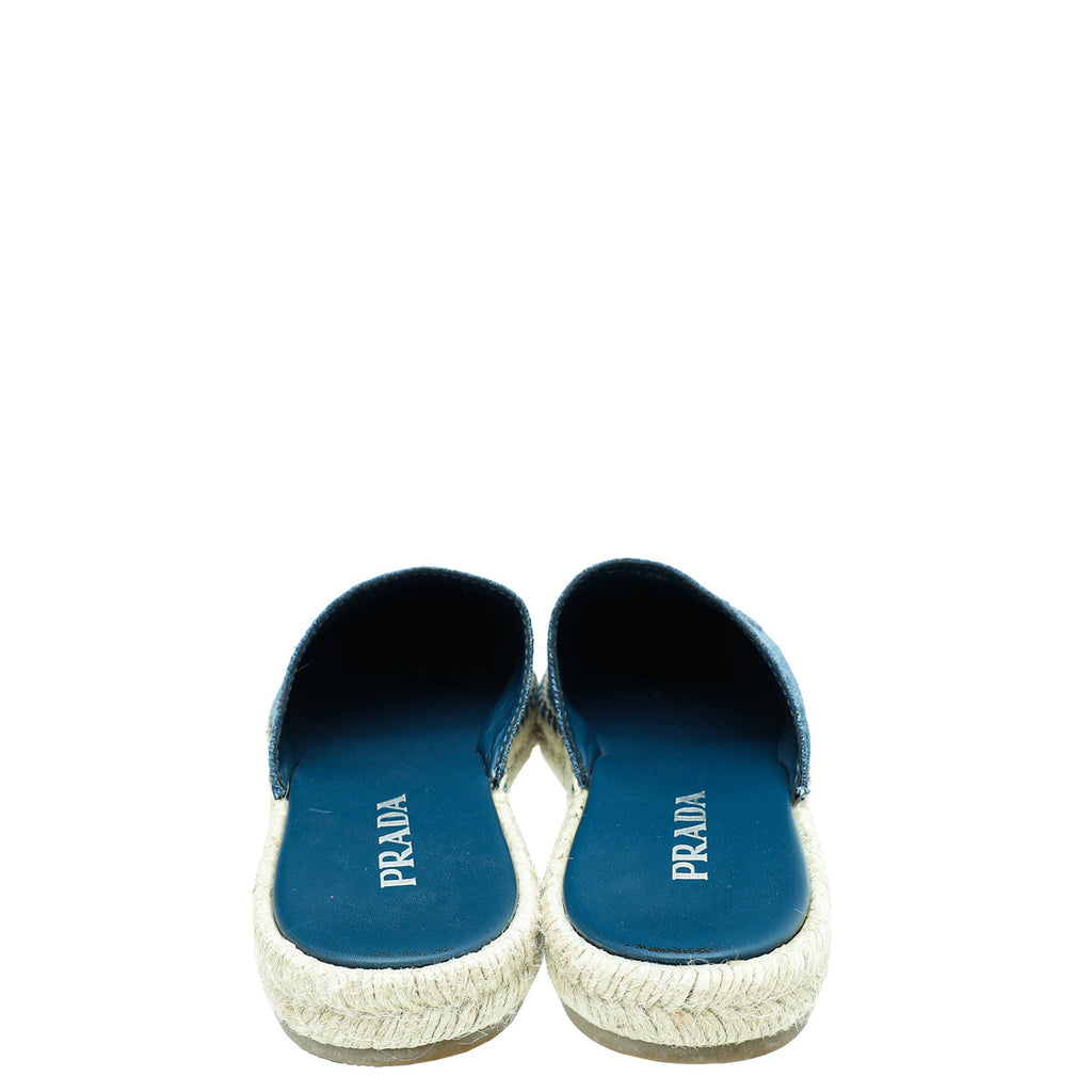 Prada Blue Denim Logo Mules Espadrille 38.5