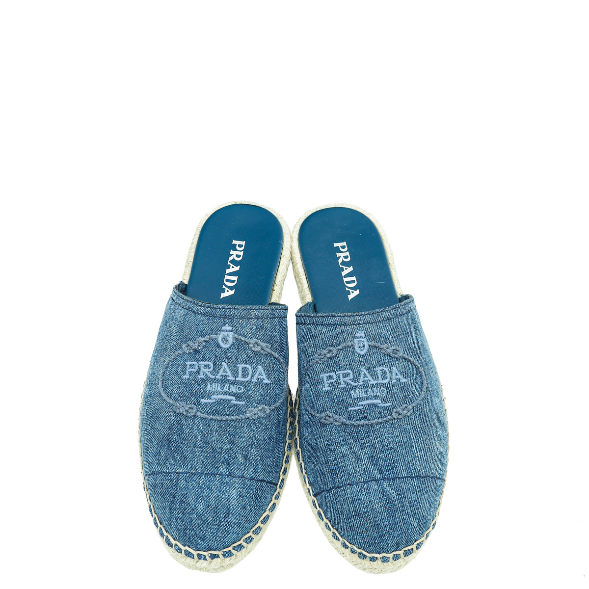 Prada Blue Denim Logo Mules Espadrille 38.5
