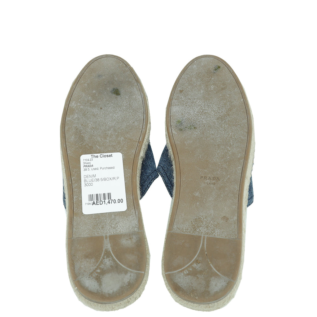 Prada Blue Denim Logo Mules Espadrille 38.5