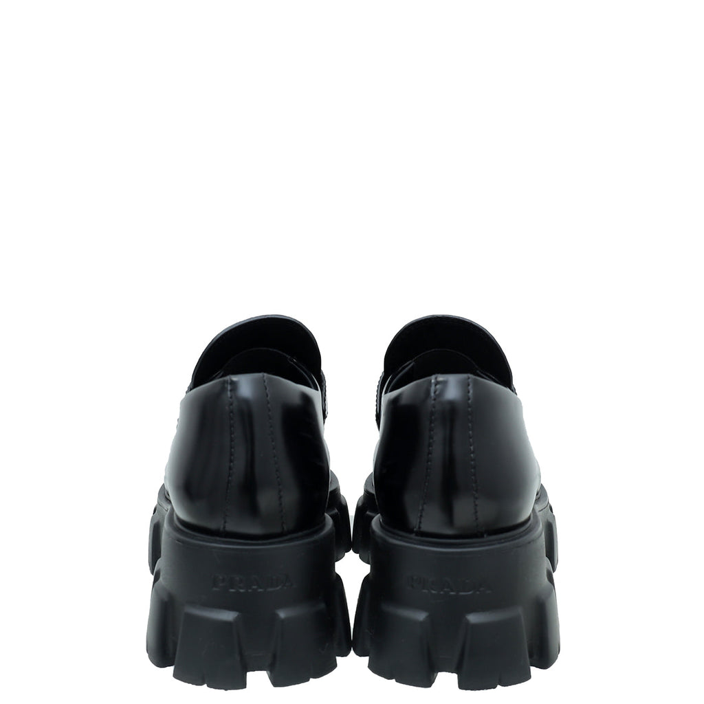Prada Black Brushed Monolith Pointy Loafers 38.5