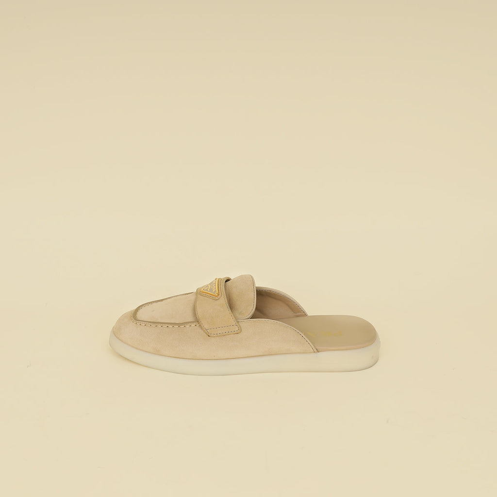 Prada Ecru Logo Suede Loafers 38