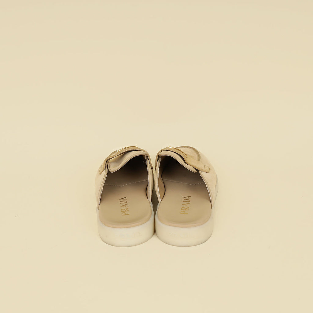 Prada Ecru Logo Suede Loafers 38