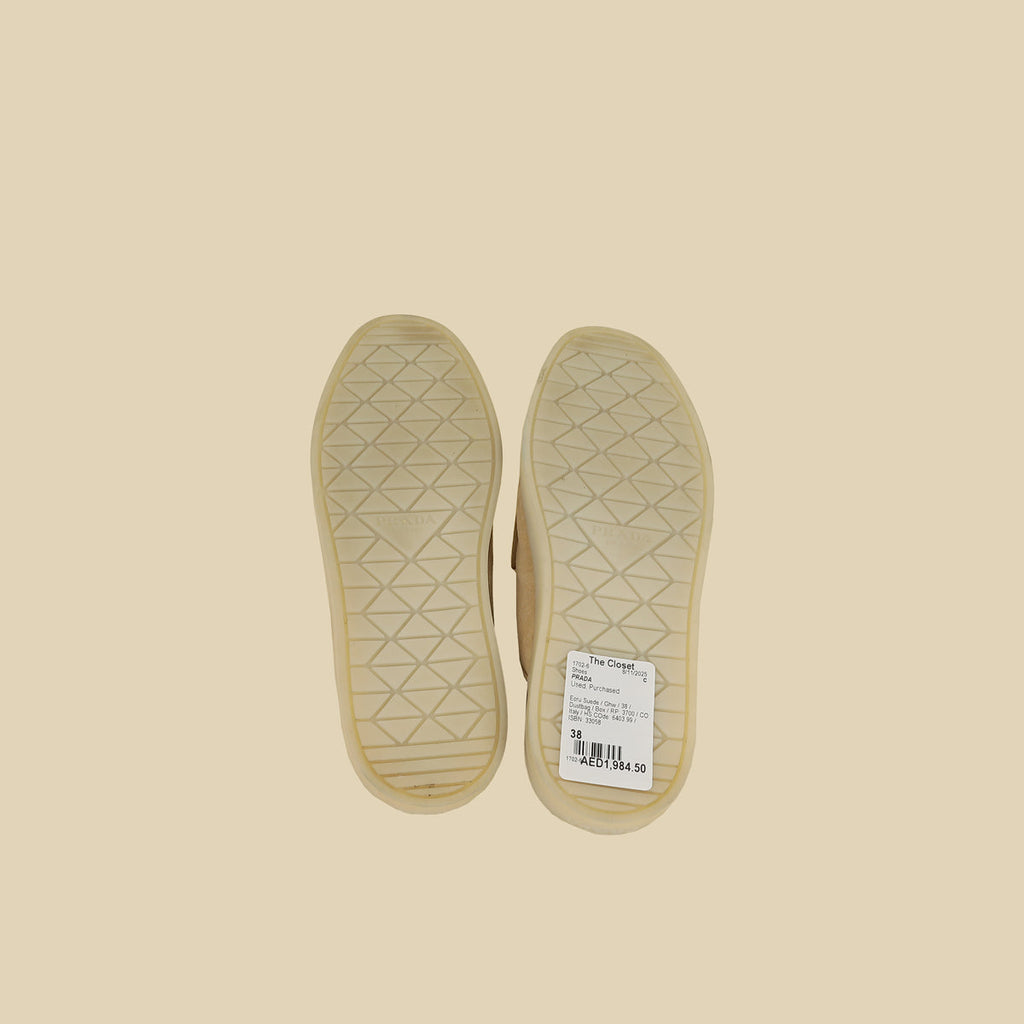 Prada Ecru Logo Suede Loafers 38