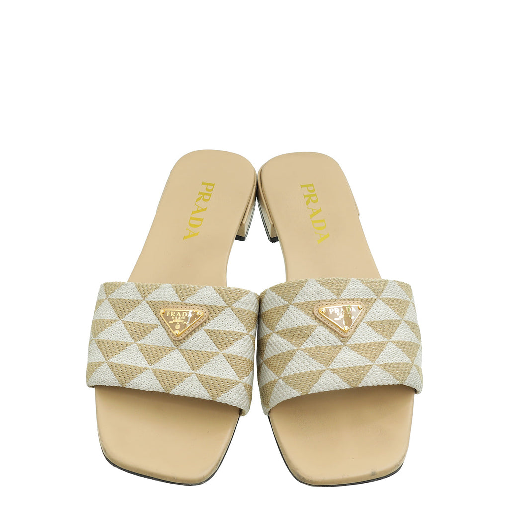 Prada Bicolor Symbole Slide Sandals 38