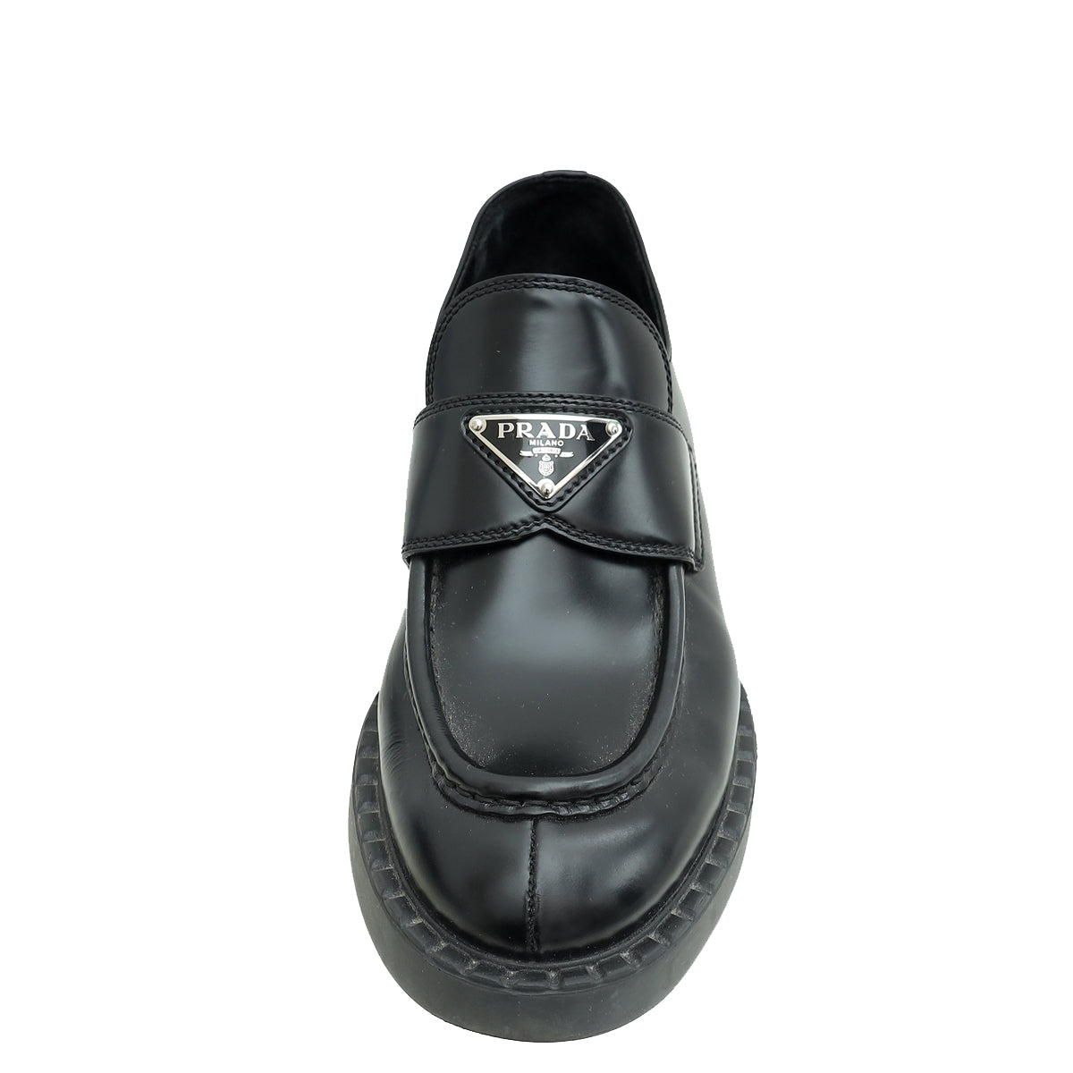 Prada Black Brushed Triangle Logo Loafers 38