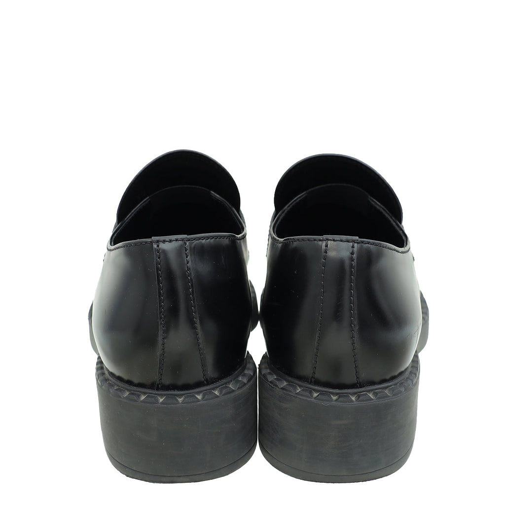 Prada Black Brushed Triangle Logo Loafers 38