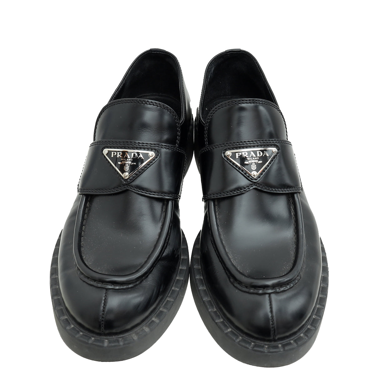 Prada Black Brushed Triangle Logo Loafers 38