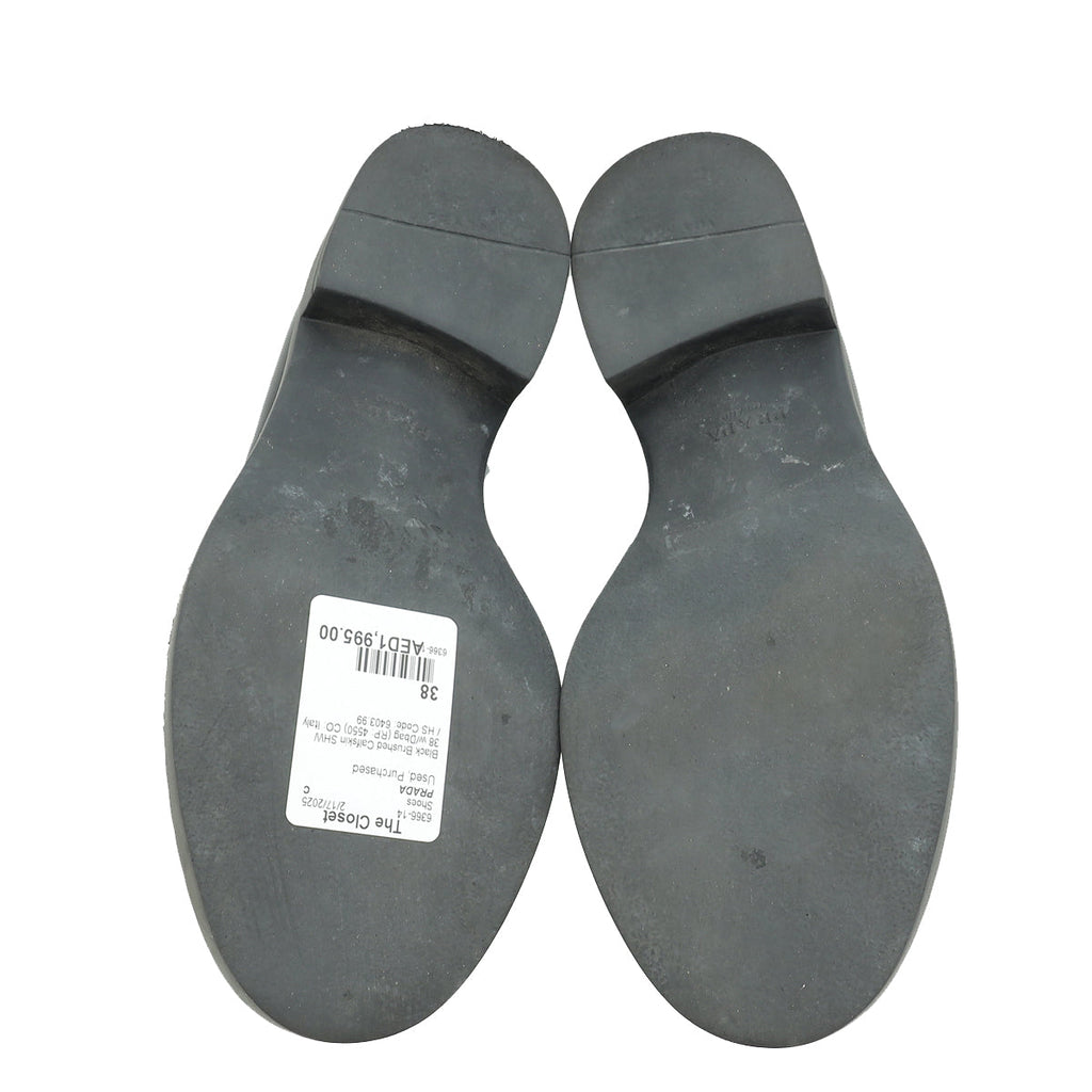 Prada Black Brushed Triangle Logo Loafers 38