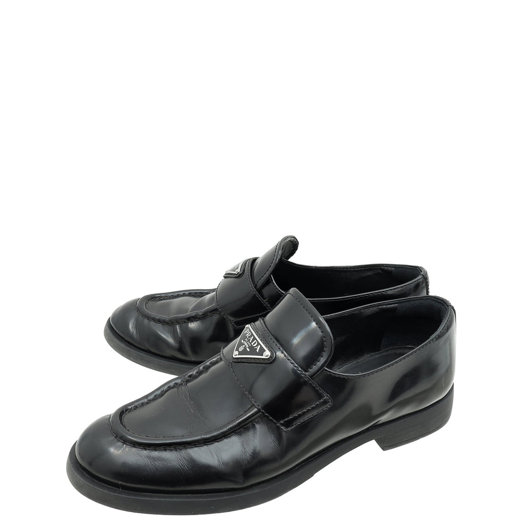Prada Black Triangle Logo Loafers 39.5