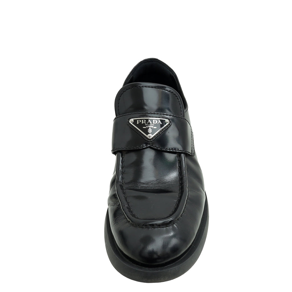 Prada Black Triangle Logo Loafers 39.5