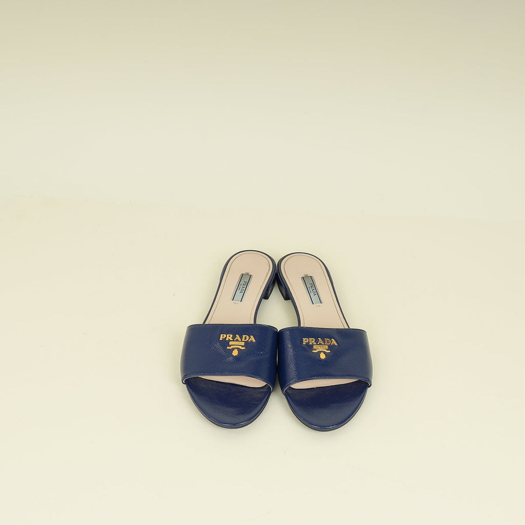 Prada Blue Logo Slide Flat Sandal 39