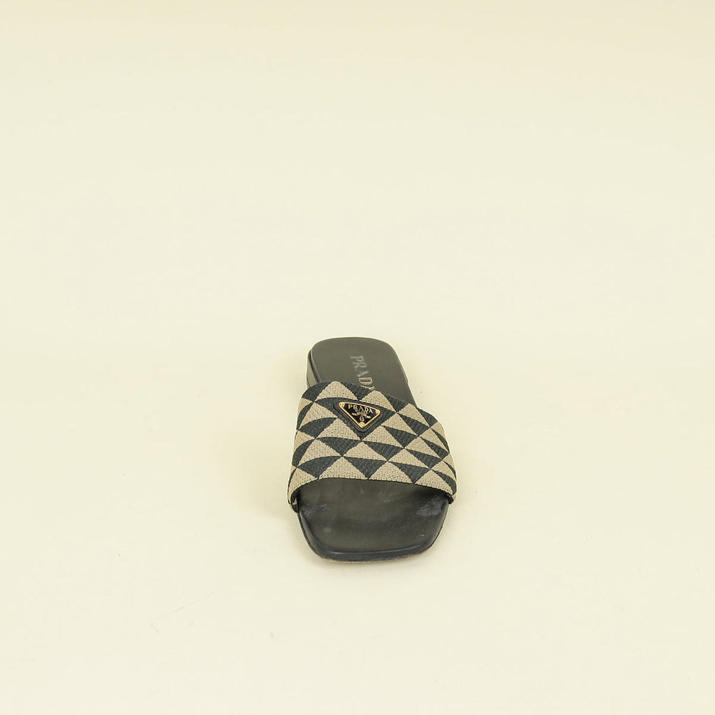 Prada Bicolor Logo Embroidered Fabric Slides Sandal 39