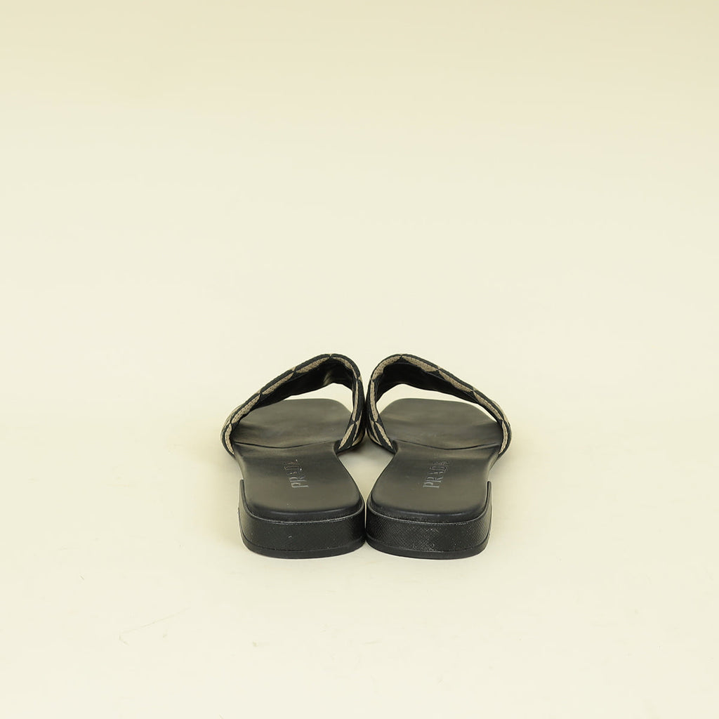 Prada Bicolor Logo Embroidered Fabric Slides Sandal 39
