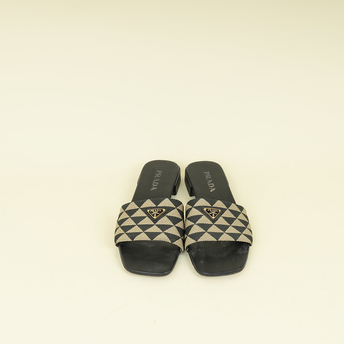Prada Bicolor Logo Embroidered Fabric Slides Sandal 39