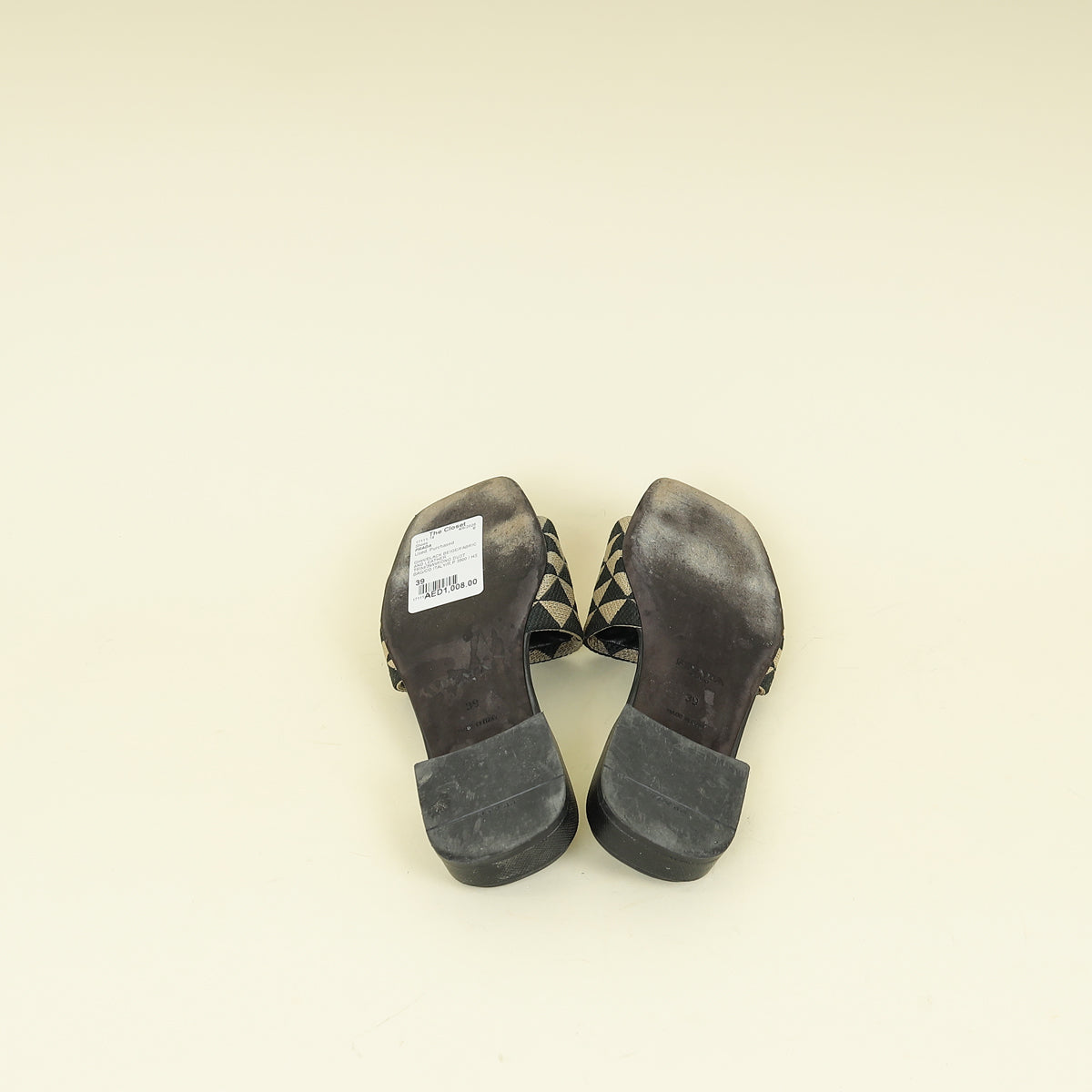 Prada Bicolor Logo Embroidered Fabric Slides Sandal 39