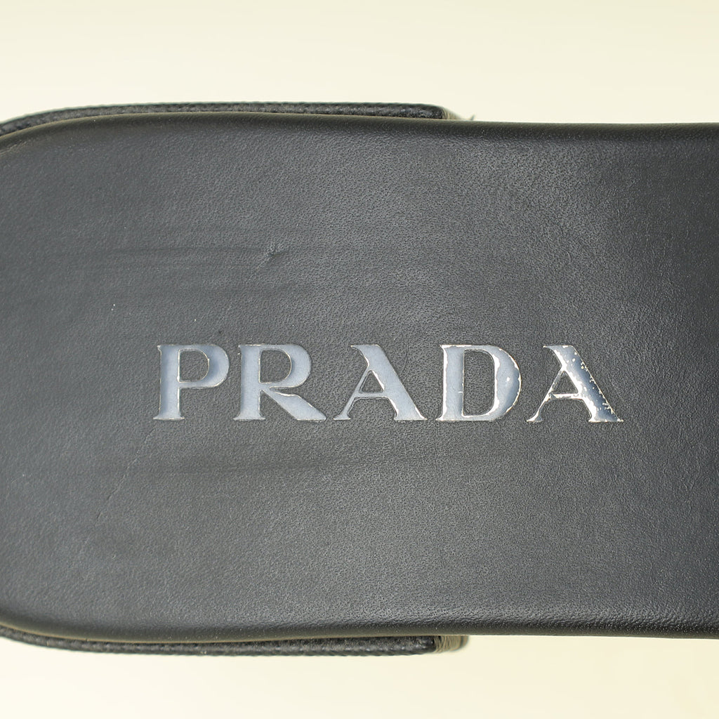 Prada Bicolor Logo Embroidered Fabric Slides Sandal 39