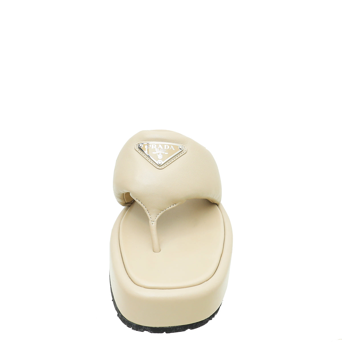 Prada Beige Soft Padded Nappa Thong Wedge Sandals 39