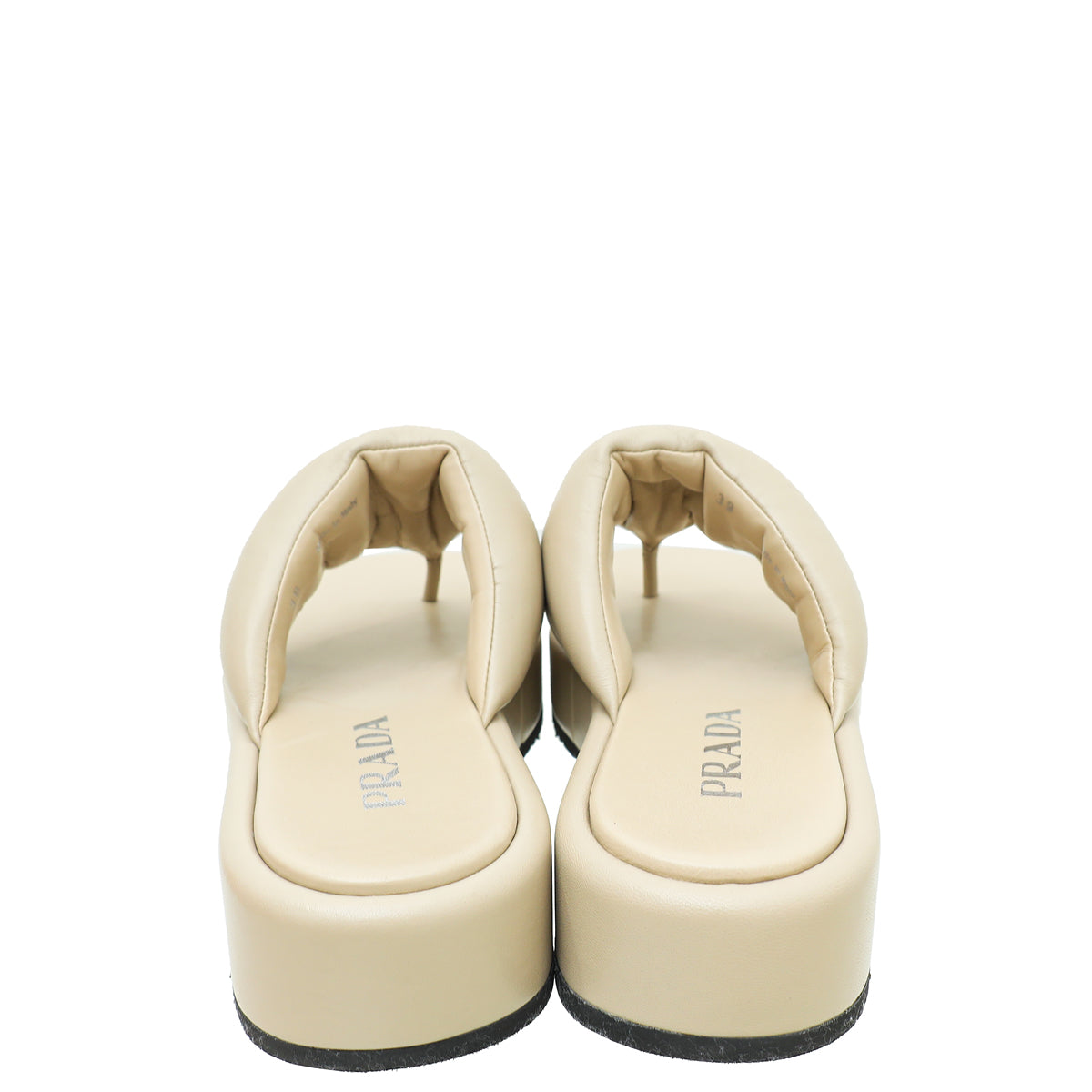 Prada Beige Soft Padded Nappa Thong Wedge Sandals 39
