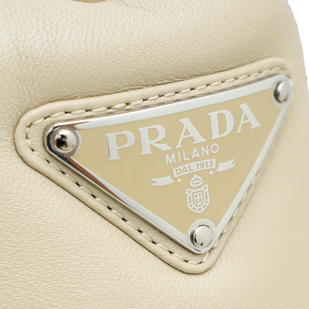 Prada Beige Soft Padded Nappa Thong Wedge Sandals 39