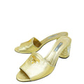 Prada Gold Logo Crystal Block Heels Mules 40