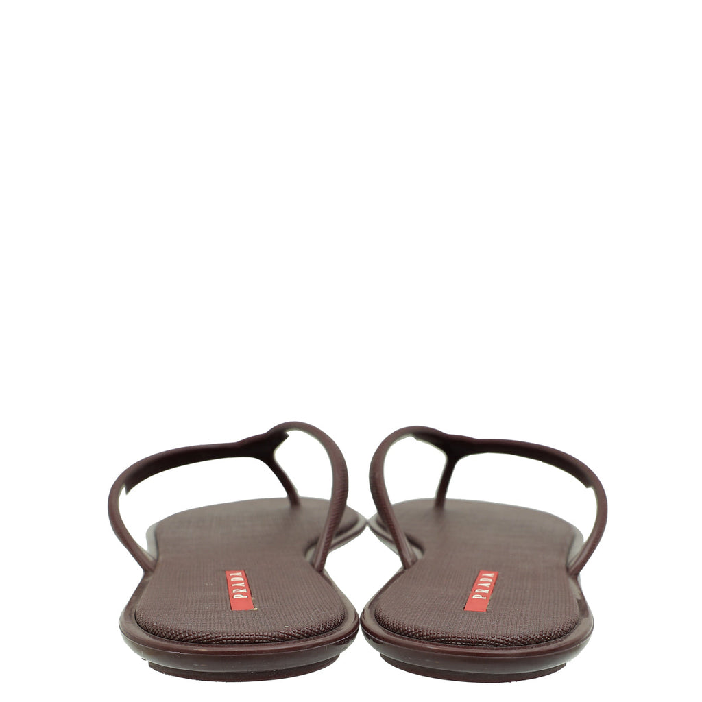 Prada Burgundy Logo Rubber Thong Sandal 41