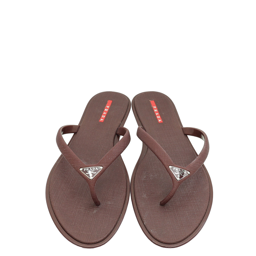Prada Burgundy Logo Rubber Thong Sandal 41