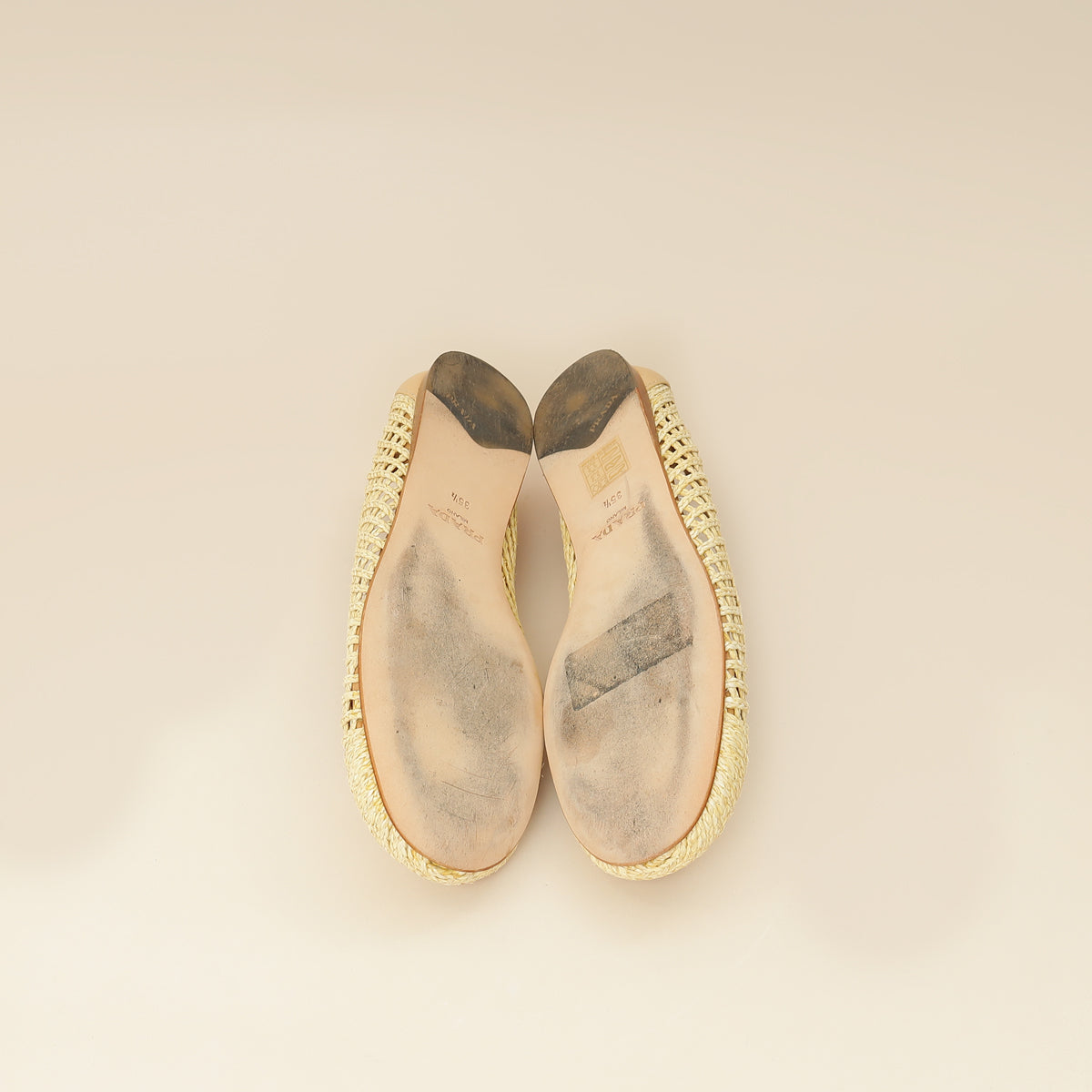 Prada Bicolor Raffia Flat Ballerina 35.5