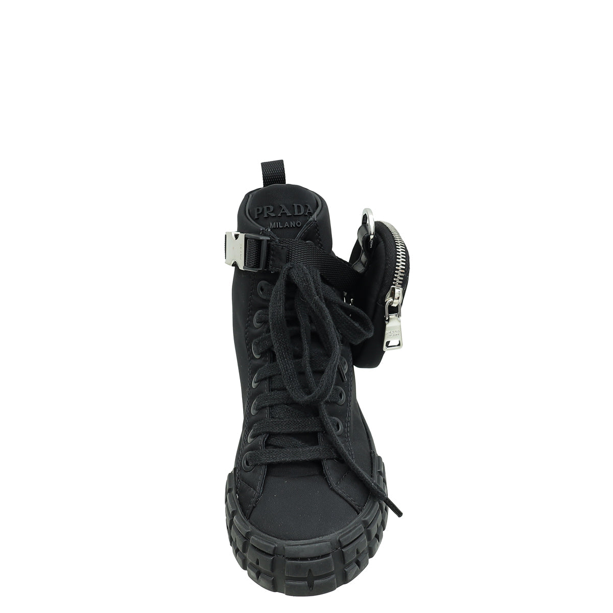 Prada Black Wheel Re-Nylon High Sneaker 35