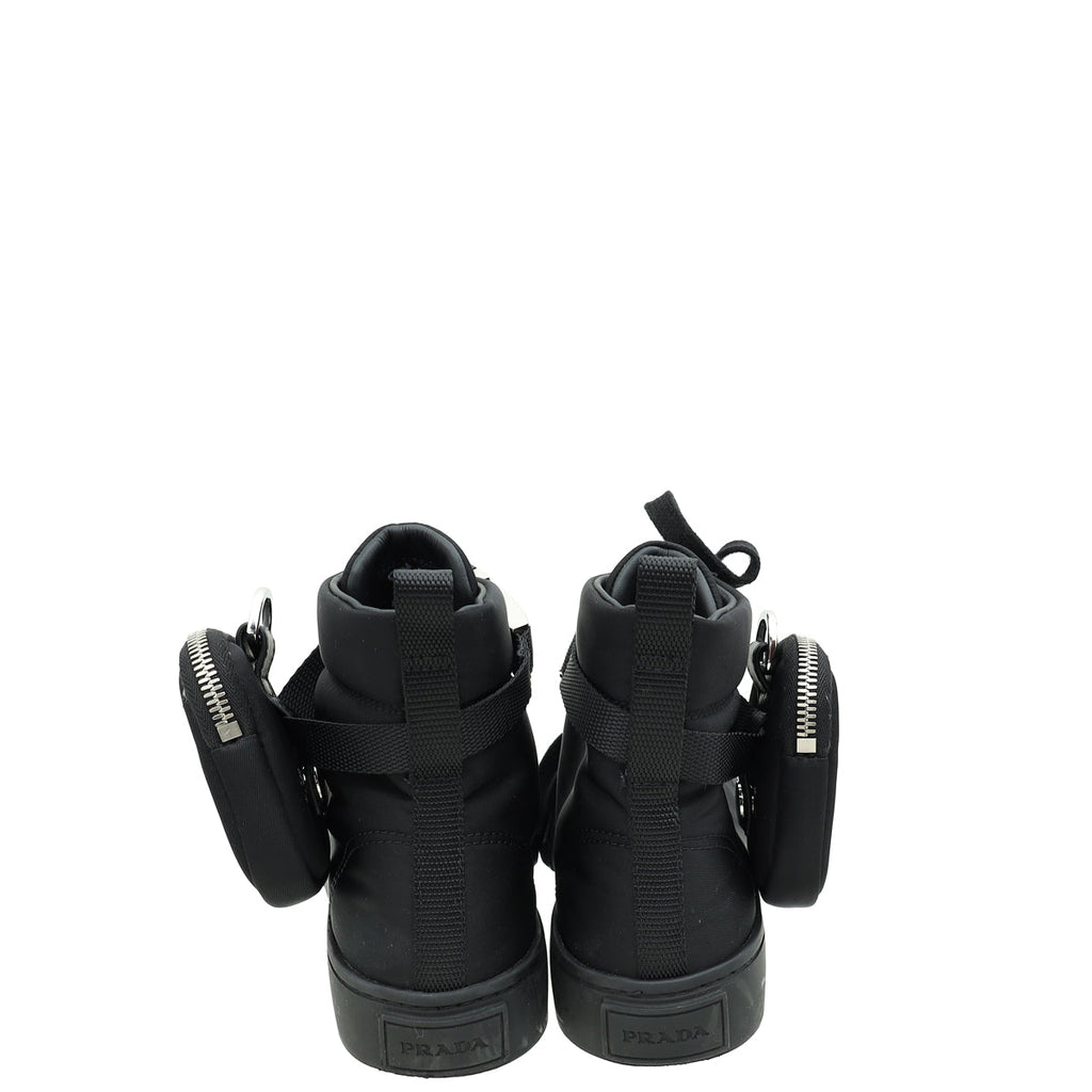 Prada Black Wheel Re-Nylon High Sneaker 35