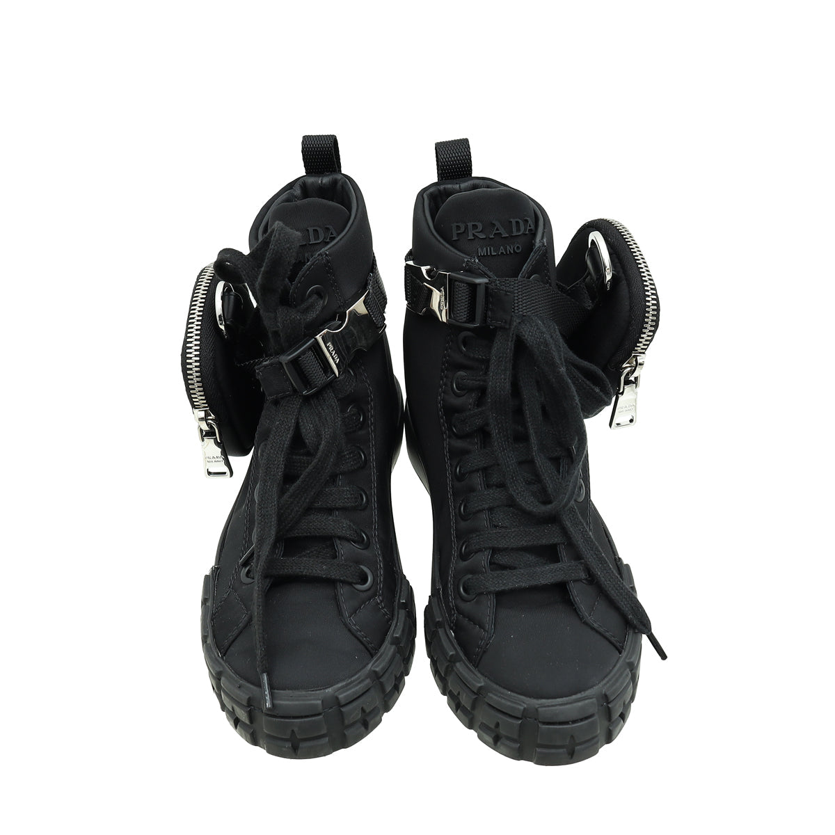 Prada Black Wheel Re-Nylon High Sneaker 35