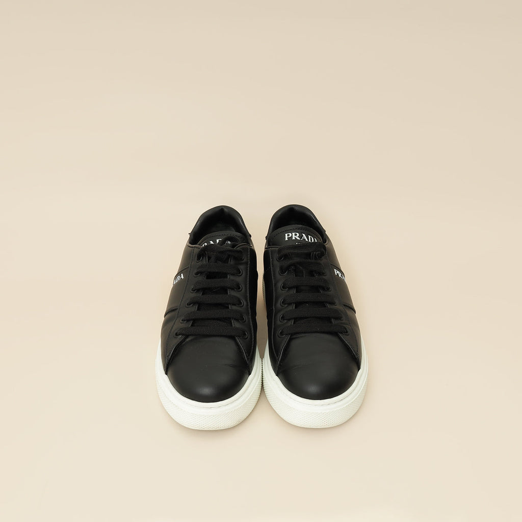 Prada Black Vitello Soft Logo Lace Up Sneakers 36.5