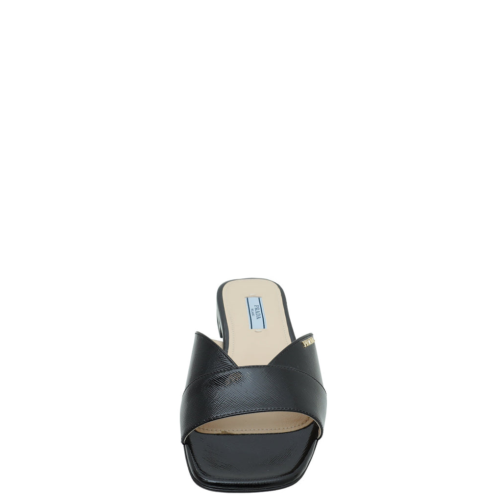Prada Black Logo Vernice Slide Flat Sandal 36